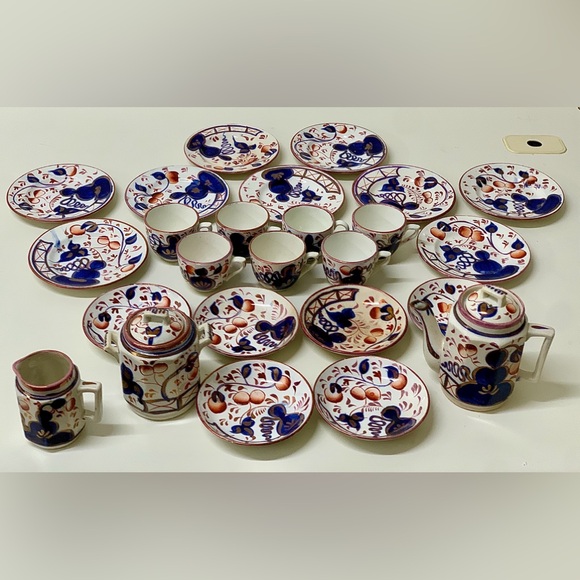 19th Century Vtg Gaudy Welsh Oyster Pattern 25 Piece Miniature Child’s Tea Set - Picture 1 of 16